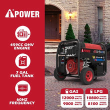 Load image into Gallery viewer, Heavy Duty Portable Generator SUA12000ED, 12000 Watt Gas &amp; Propane Powered