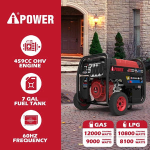 Heavy Duty Portable Generator SUA12000ED, 12000 Watt Gas & Propane Powered