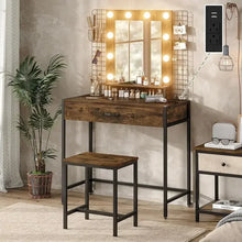 Load image into Gallery viewer, 33&quot; W Makeup Vanity Table Set with LED Lights, Mirror, Drawer &amp; Charging Station