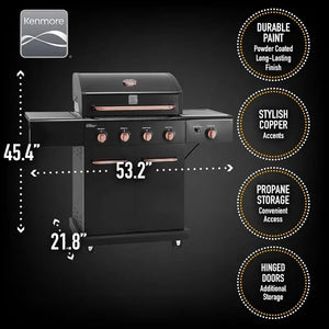 4 Burner Propane Gas BBQ Grill APG-A40409S0LB-2 Searing Side Burner 52000 BTU