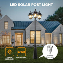 Load image into Gallery viewer, Outdoor Solar Post Light, Black Pole Lamp, 600 Lumen Dusk-to-Dawn Street Light