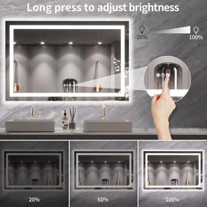 LED Bathroom Mirror 55x36 Anti-Fog Dimmable Backlight Front Light Illuminating