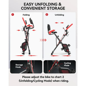 Foldable Fitness Stationary Bike | Upright Magnetic X-Bike, 8-Level Resistance Adjustment