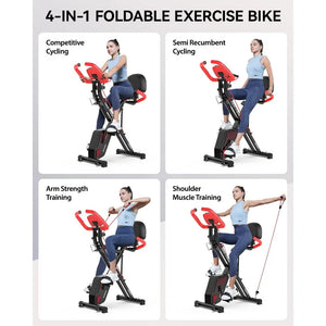 Foldable Fitness Stationary Bike | Upright Magnetic X-Bike, 8-Level Resistance Adjustment