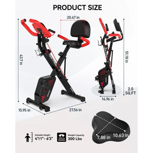 Foldable Fitness Stationary Bike | Upright Magnetic X-Bike, 8-Level Resistance Adjustment