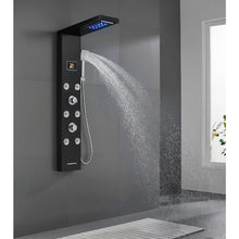 Load image into Gallery viewer, Black Rainfall Waterfall Shower Panel with LED Lights, 5-in-1 Shower Tower System