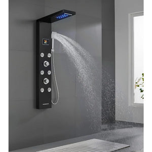 Black Rainfall Waterfall Shower Panel with LED Lights, 5-in-1 Shower Tower System