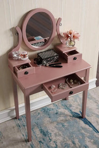 Rose Gold Makeup Vanity Table and Stool Set - Exquisite Bedroom Dressing Table