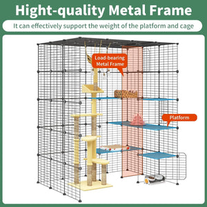 Large Cat Cage Indoor Metal Wire Kennel Crate for 1-4 Cats, 54"L x 41"W x 69"H, Black