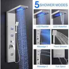 Load image into Gallery viewer, LED Shower Panel Tower, 5-in-1 System with Rainfall, Waterfall &amp; 3 Adjustable Body Jets