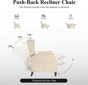 Pushback Recliner Chair with Storage: Upholstered Fabric Armchair, Living Room