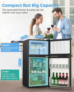 Mini Fridge with Freezer, 2 Doors Mini Refrigerator, Energy-Efficient Compact Small Refrigerator, 3.2 Cu.Ft