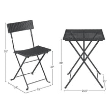 Load image into Gallery viewer, Black 3-Piece Rattan Wood and Steel Café Table and Chairs Set - Home Folding