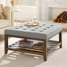 Load image into Gallery viewer, Ottoman Coffee Table Storage Large Square Solid Wood Shelf Living Room Grey