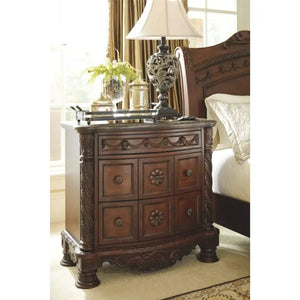 Luxurious North Shore Nightstand Marble Inlay Top 3 Drawers Dark Brown Finish