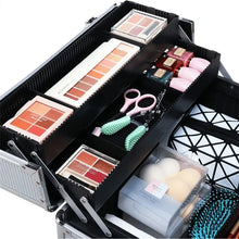 Load image into Gallery viewer, Rolling Cosmetic Trolley Makeup Beauty Box Case Silver Aluminum 3 in 1 - Travel Organizer