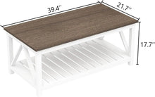 Load image into Gallery viewer, Farmhouse Coffee Table, Rustic Vintage with Shelf, 40 Inch, White