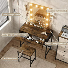 Load image into Gallery viewer, 33&quot; W Makeup Vanity Table Set with LED Lights, Mirror, Drawer &amp; Charging Station