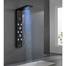 Load image into Gallery viewer, Black Rainfall Waterfall Shower Panel with LED Lights, 5-in-1 Shower Tower System