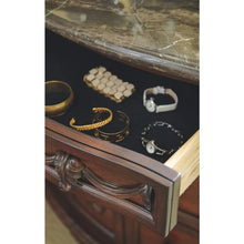 Load image into Gallery viewer, Luxurious North Shore Nightstand Marble Inlay Top 3 Drawers Dark Brown Finish