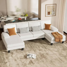 Load image into Gallery viewer, White U-Shaped Sofa with Double Chaises - Chenille Fabric Couch Living Room Sets