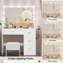 Load image into Gallery viewer, Makeup Vanity with Large Lighted Mirror, Power Outlet, 3 Color Lighting Modes