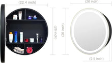 Load image into Gallery viewer, Round Medicine Cabinet: LED Lights, Defogger, Illuminated Mirror, 26