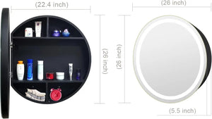 Round Medicine Cabinet: LED Lights, Defogger, Illuminated Mirror, 26