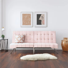 Load image into Gallery viewer, Pink Velvet Futon with Chrome Legs Stylish Sofa Bed