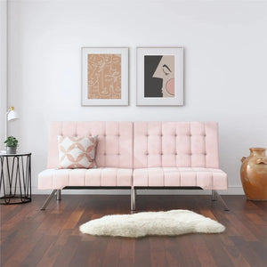 Pink Velvet Futon with Chrome Legs Stylish Sofa Bed