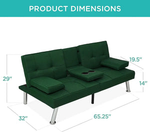 Modern Linen Folding Futon: Reclining Sofa Bed, Dark Green, Dorm Apartment