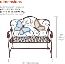 Load image into Gallery viewer, Outdoor 2-Person Butterfly Garden Bench: 45&quot; x 23&quot; Patio Seating