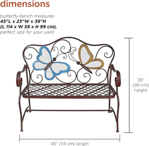 Outdoor 2-Person Butterfly Garden Bench: 45" x 23" Patio Seating