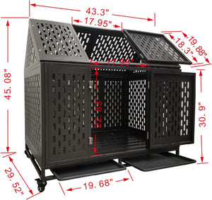 Heavy Duty Dog Crate Kennel, Metal Cage with Roof, Locks & Wheels, 45'' Black