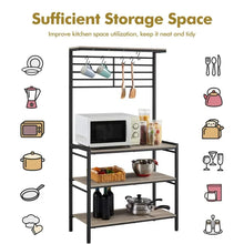 Load image into Gallery viewer, 4-Tier Gray Kitchen Baker&#39;s Rack with Hooks - Storage Solution for Cookware