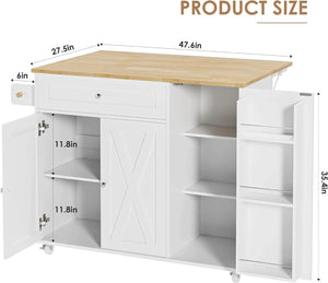 Rolling Kitchen Island Cart with Drop Leaf, Spice Rack, Drawer, Towel Rack