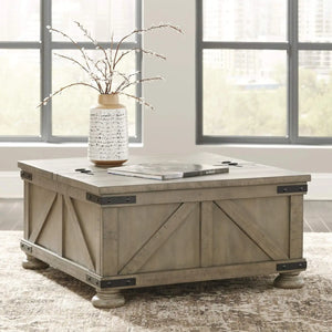 Farmhouse Square Coffee Table with Lift Top Storage, Grayish Brown, 36" x 36" x 18"