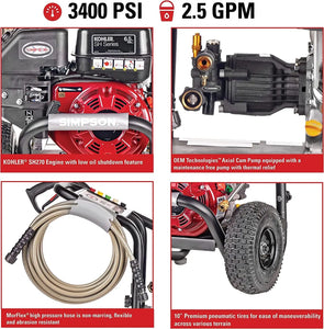 3400 PSI Gas Pressure Washer, MegaShot, SH270, 2.5 GPM, Spray Gun & Wand