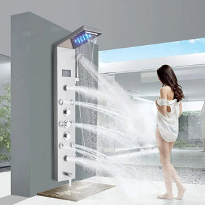 Stainless Steel LED Shower Panel Tower System - 6-Function Rainfall Waterfall Head