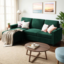 Load image into Gallery viewer, Convertible Combination Sofa Modern Linen L-Shape 3-Seat Sofa Reversible Recliner Green