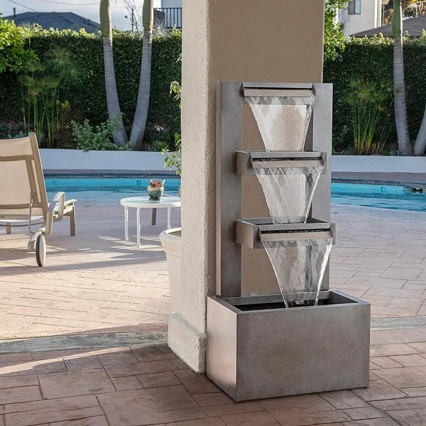 Outdoor Industrial Patio Waterfall Fountain: Multi-Tiered 43
