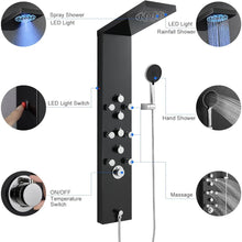 Load image into Gallery viewer, 4-in-1 LED Lights Stainless Steel Shower Panel with LED Rainfall Shower Head, Shower Panel Tower System