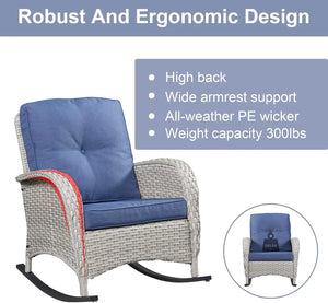 3 Pieces Patio Furniture Sets Rocking Chairs | Outdoor Wicker Rockers