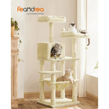 Load image into Gallery viewer, Cat Condo Cat Tower 56.3-Inch with Scratching Posts Hammock Plush Perch Light Gray UPCT