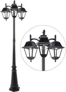 Outdoor Solar Post Light, Black Pole Lamp, 600 Lumen Dusk-to-Dawn Street Light