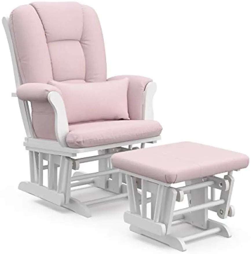 White Pink Blush Swirl Glider & Ottoman | Free Lumbar Pillow, Cleanable Upholstered