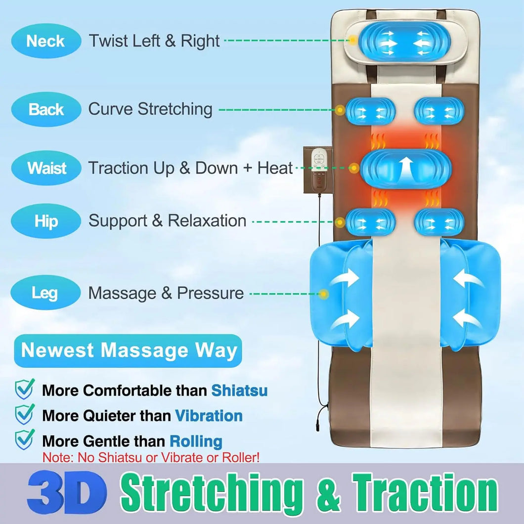 Full Body Massage Mat with 3D Body Stretching & Lumbar Traction | Back Heating