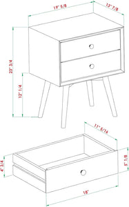 Mid-Century Modern 2-Piece 2-Drawer Solid Wood Nightstand Set | Caramel
