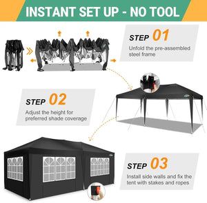 10x20 Pop Up Canopy with 6 Sidewalls Waterproof UPF 50+ Portable Event Shelter Gazebo