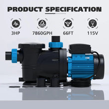 Load image into Gallery viewer, 3 HP Pool Pump with Timer 7860 GPH Above Ground Pool Pump 115V